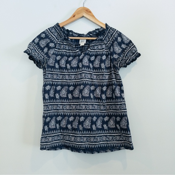 Like New!  Levi's Blue Cotton Paisley Print Boho Peasant Top Size S Bust 36" - Picture 1 of 7